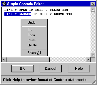 Controls Editor in EPANET