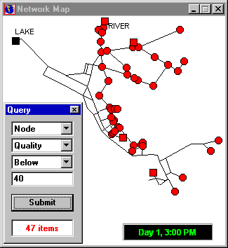 Results of a Map Query in EPANET