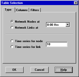 Table Selection Dialog in EPANET